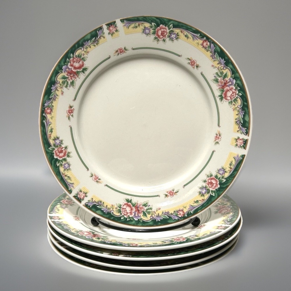Excel Legend 435 Fine China Lunch Dessert Plates Rose Floral Green Border FIVE